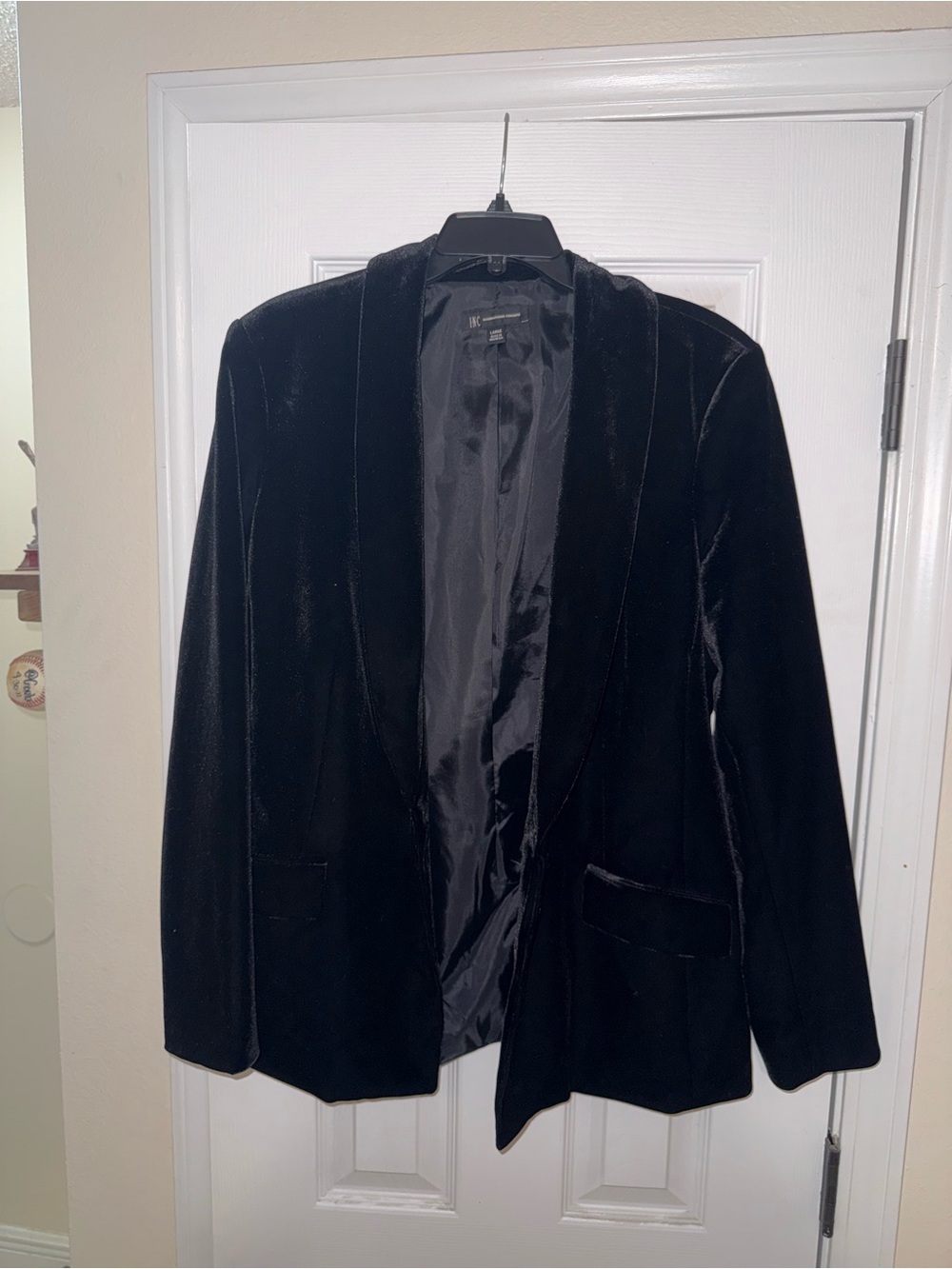 INC International Concepts Black Velvet Open-Front Blazer